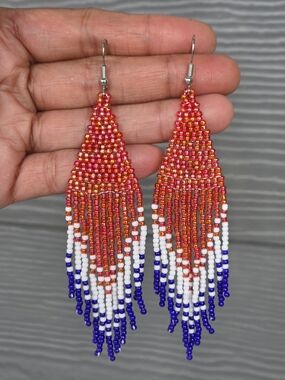 Iridescent Boho Fringe Beaded Earrings Boheme Jewelry